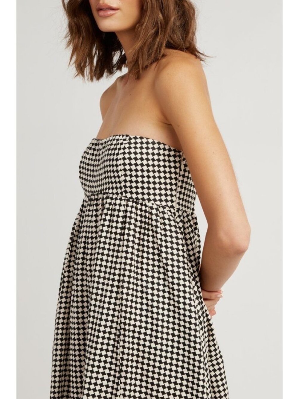 NWT DISSH Gaia in Black White Houndstooth Linen Strapless Maxi Dress US 8 AU 12 - Picture 3 of 11